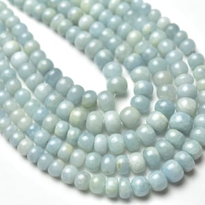 Aquamarine Beads, Smooth Rondelles Shape, 6.5 - 9MM, 8 inches, Jewelry Making, Semiprecious Gemstone, DIY Supplies, Plain Stone Beads.