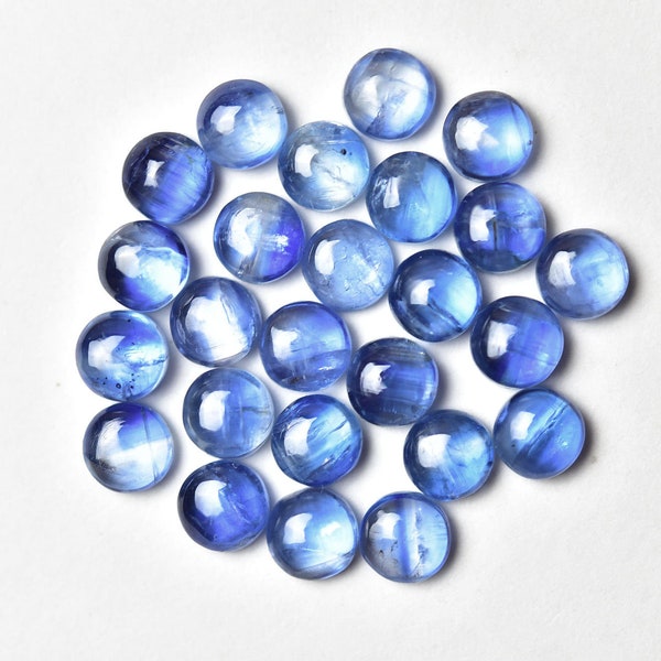 5MM, Blue Kyanite Round Cabochon, Pack of 3 Pieces, Jewelry Making Supplies, Blue Gemstone, Natural Stone Cabs, Semiprecious Gems.