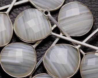 1 colgante largo de ágata facetada, forma de corazón, fabricación de joyas, dijes, hallazgos, bucle único, estación de bisel plateado, 17 x 44 mm con bucle.