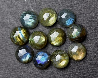 9MM Labradorite Round Rosecut Gemstone, Pack of 3 Pieces, Faceted Flat Back Natural Stone Jewelry Making Supplies, Multi Flashes Gems.