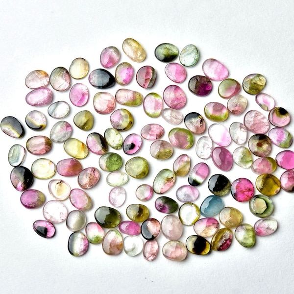 Tourmaline Watermelon Slices Freeform, Smooth Tiny Slices Gemstone, Pack of 8 Pieces, Jewelry Making Supplies, Bi-Color Stone, 5 - 6 MM.