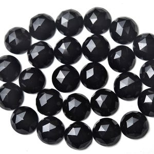 10 MM, Black Onyx Rosecut, Flat Back Faceted Round Shape Gemstone, 3 Pieces Pack, Jewelry Making Supplies, Natural Semi Precious Stone.