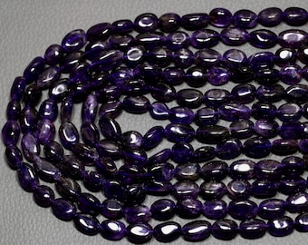 Amethyst Smooth Oval Beads,Natural Semi Precious Gemstone,Jewelry Supplies,13 inches, 8-11mm Size,DIY Supplies,Indian Stones.