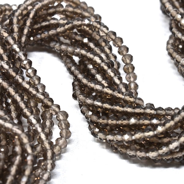 Smoky Quartz Rondelle Beads, 2.2 mm Semiprecious Gemstone Beads, 13" Strand, Micro Faceted Rondelles, Jewelry Supplies