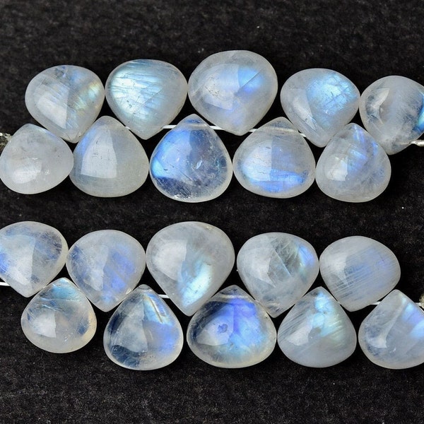 Blue Flashes Rainbow Moonstone Beads, Smooth Briolettes Heart Shape, Pack of 10 Pcs, 8 - 9 MM, Jewelry Making DIY Supplies, Earring Stone.