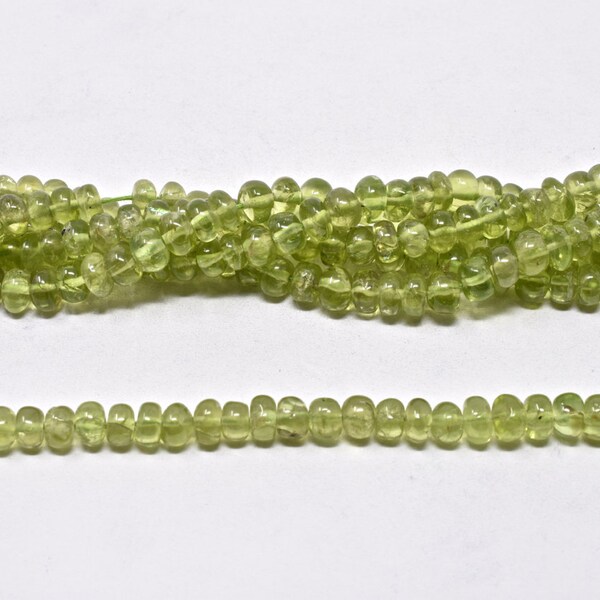 Peridot Smooth Rondelle Gemstone Beads, Bright Green Gemstones, Indian Semiprecious Gems, Jewelry Making, Necklace, 4-6mm, 9" Strand