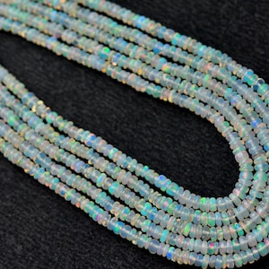 White Ethiopian Opal Beads, Smooth Rondelle, 3 MM, 16 inches, AAA grade, Jewelry Making, Necklace Supplies, Ethiopia Opal Gemstone.