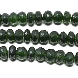 Serpentine Faceted Rondelle Gemstone Beads, Dark Green Stones, Indian Gems, Jewelry Making, Necklace Supplies, 6-8mm, 7.5" Strand