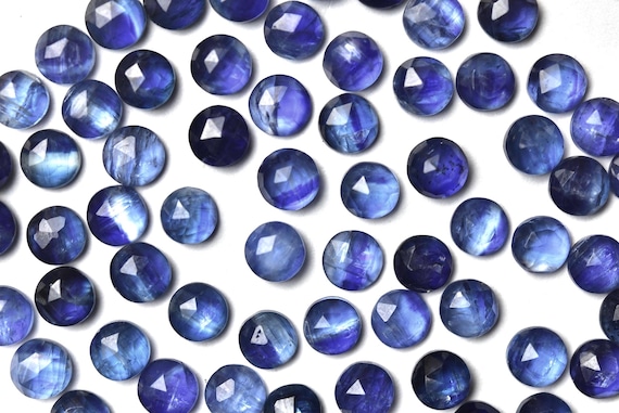 6MM, Blue Kyanite Rosecut Round Shape,  3 Pieces Pack,  Faceted Flat Back Cabochons, Jewelry Making Supplies, Gems Stone, Natural Gemstone.