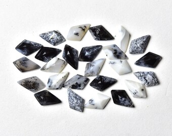 7x12 MM, Dendrite Opal Kite Shape Step Cut, 3 Pieces Pack, Faceted Slices Flat Back, Jewelry Making Supplies, Gemstone, Stone for Ring