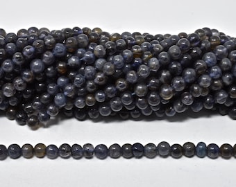 Iolite Round Gemstone Beads, Dark Blue Semiprecious Gems, Jewelry Making, Necklace Supplies, 4mm, 13" Strand