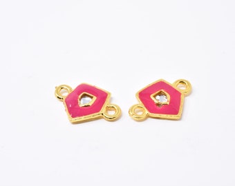 Small Pink Meena Pendant, Indian Kundan Pendant, Geometric Jewelry Connector, Gold Enamel, Ethnic Jewelry Making Supplies, Necklace Charm