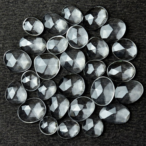 10 - 11.5 MM, Rock Crystal Rosecut Slices, AAA grade, Eye clean Freeform Faceted Cabochon, Pack of 5 Pieces,Jewelry Making Supplies.