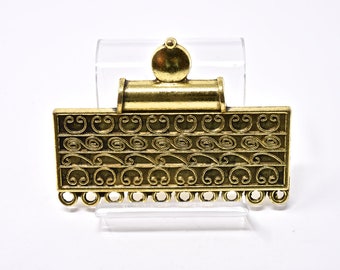 Large Gold Geometric Pendant, 59x43mm, Rajasthan India, Spiral Patterned Connector Pendant, DIY Jewelry Making, Crafts Supplies