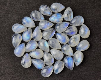 8X12 MM, Rainbow Moonstone Pear Drop Cabochon, Pack of 3 Pieces, Jewelry Supplies, Natural Semiprecious Gemstone, Teardrop Stone Cabs.