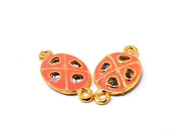 Oval Orange Meena Pendant, Indian Kundan Pendant, Geometric Jewelry Connector, Gold Enamel Cloisonne, Ethnic Jewelry Making, Necklace Charm