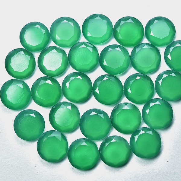 10 MM Green Onyx Flat Round Shape Faceted Disc Coins Loose Gemstone, Pack of 6 Pieces, Jewelry Supplies, Green Stone for Ring,Pendant.