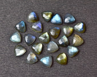 8 MM Flashy Labradorite Rosecut Faceted Trillion Shape, 3 Pieces Pack, Flat Back, Jewelry Making Supplies, Loose Gemstone Gems Jewelry