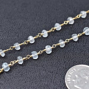 Aquamarine Rosary Beads, Gold Chain, 1-10ft, Clear Chained Gemstones, Indian Semiprecious Gems, Beaded Rosaries, Jewelry Supplies
