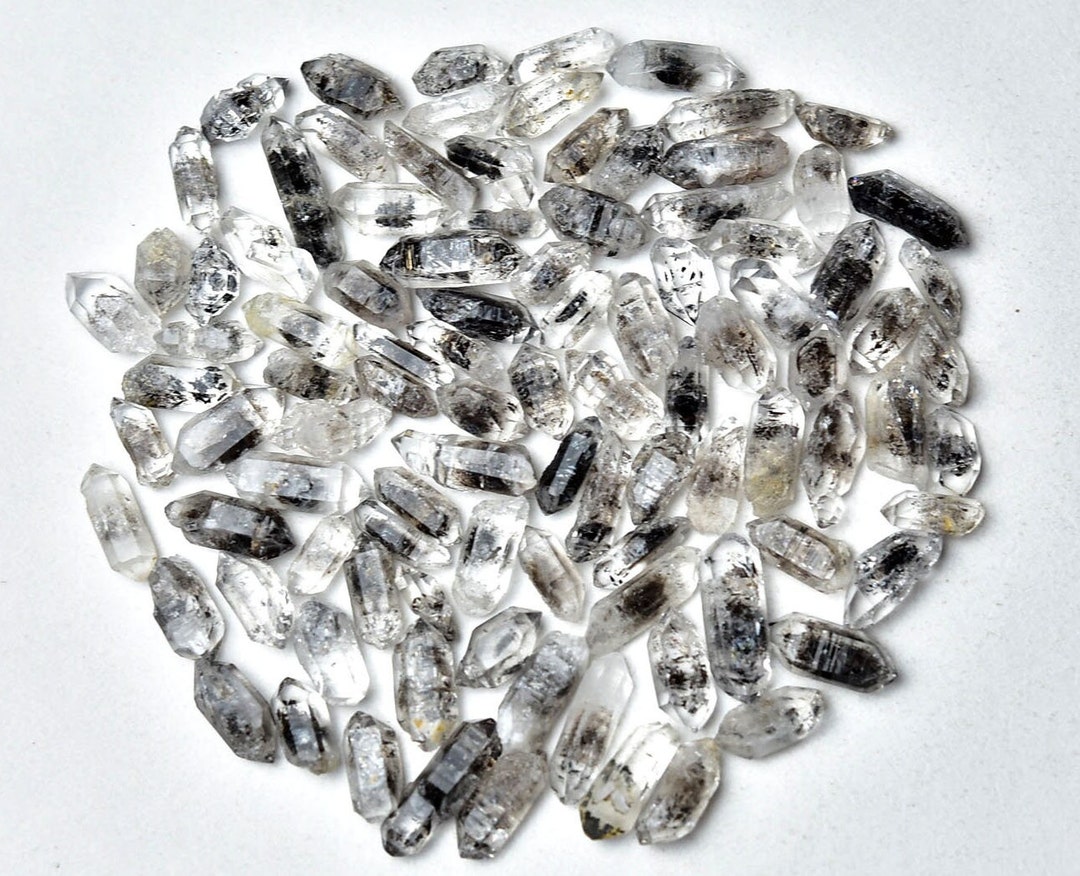 Natural Form Salt and Pepper Herkimer Diamond Quartz, Two Point