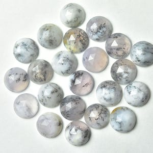 8 MM, Dendrite Opal Rosecut Round Shape, 3 Pieces Pack, Faceted Slices Flat Back, Jewelry Making Supplies, Gemstone Cabs. Stone for Ring