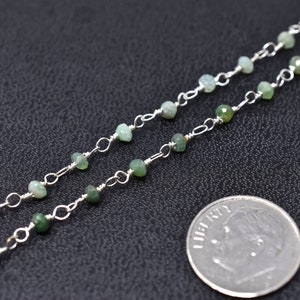 Chrysoprase Rosary Beads, Silver Chain, 1-10ft, Green Chained Gemstones, Indian Semiprecious Gems, Beaded Rosaries, Jewelry Supplies