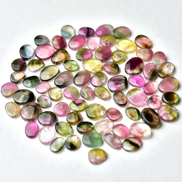 Tourmaline Watermelon Slices Freeform, Smooth Slices Gemstone, Pack of 8 Pieces, Jewelry Making Supplies, Bi-Color Stone, 7 - 8 MM.