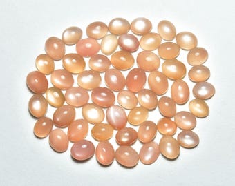 Peach Moonstone Oval Cabochon Gems, Jewelry Supplies, 3 Pcs Pack, AAA Natural Semiprecious Gemstone, Jewelry Making, 7x9 - 8x10 MM.