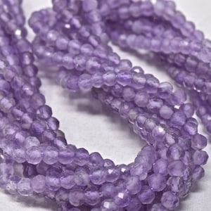 Amethyst Rondelle Beads, Purple Semiprecious Gemstones, 12.5&quot; Strand of 3mm Faceted Rondelles, Beads for Jewelry Making, DIY Crafts