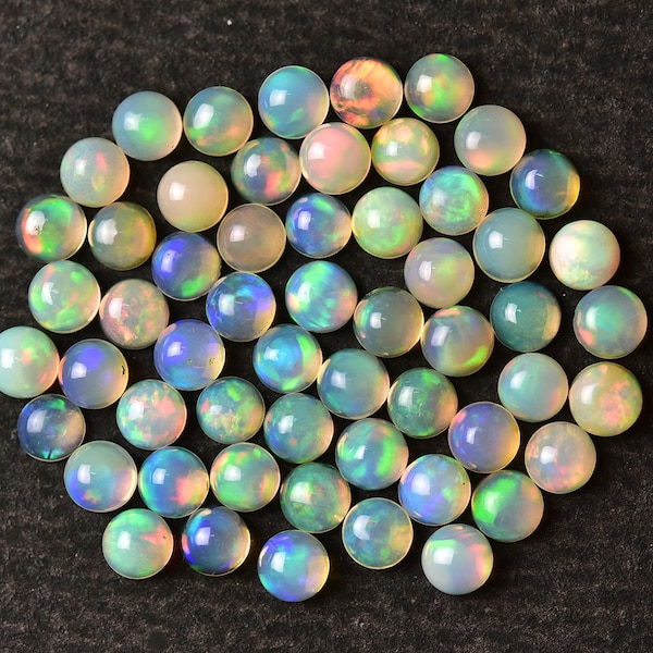 4 MM, Ethiopian Opal Round Cabochon, AAA grade Opal, Pack of 5 Pieces, Jewelry Supplies, Natural Opal Gemstone for Jewelry Making.