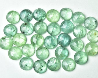 7MM, Mint Green Moss Kyanite Rosecut Round Shape, 3 Pieces Pack, Faceted Flat Back Cabochons, Jewelry Making Supplies, Gems Stone Cabs.