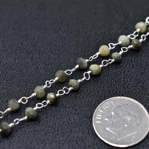 Cat&#39;s Eye Rosary Beads, Silver Chain, 1-10ft, Green Chained Gemstones, Indian Semiprecious Gems, Beaded Rosaries, Jewelry Supplies