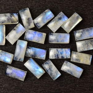 6X12 MM, Rainbow Moonstone Smooth Rectangle Shape, 2 Pieces Pack Smooth Flat Back Stone, Jewelry Making, Gemstone Jewelry Supplies Stone.