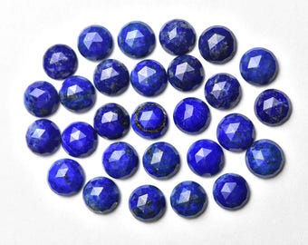8 MM, Lapis Lazuli Rosecut Round Loose Gemstone, 4 Pieces Pack,  Faceted Flat Back Natural Stone, Jewelry Making Supplies Semi Precious Gems