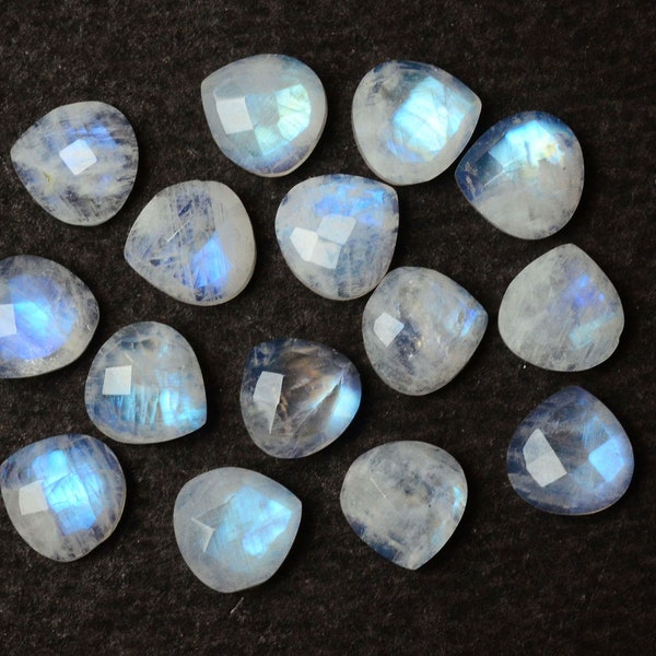 8 MM Rainbow Moonstone Rosecut Heart Shape Stone, Gemstone Faceted Briolette, Pack of 3 Pieces, Jewelry Supplies, Jewelry Making.