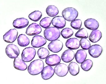 9MM - 12MM, Pink Amethyst Rosecut Slices Freeform, Flat Back Faceted Cabochon, Pack of 4 Pieces, Jewelry Supplies, Semiprecious Stone.