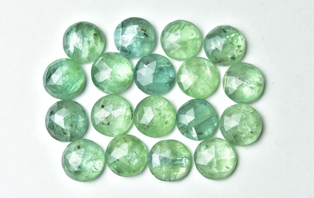 9 MM, Mint Green Kyanite Rosecut Round Shape, 2 Pieces Pack, Faceted Flat Back Cabochons