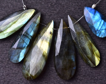 Labradorite Beads, Large Faceted Pear Shape Briolette Gemstone, Pack of 6 Pcs, 9X20 - 10X31MM, Jewelry Making Supply, Semiprecious Gemstone.