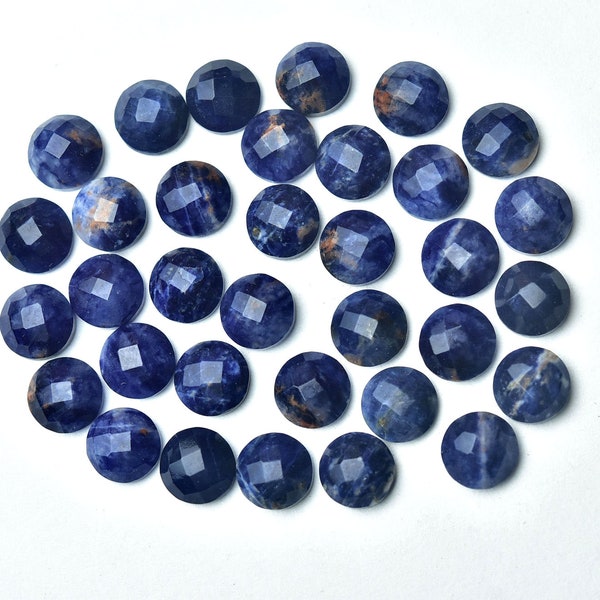 8 MM, Sodalite Rosecut Round Shape, 3 Pieces Pack, Faceted Flat Back, Jewelry Making Supplies, Gems Stone Cabs Semi Precious stone