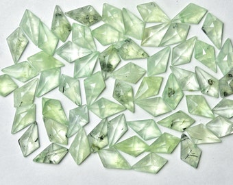 7x12 MM Prehnite Kite Shape Step cut, Faceted Flat Back Gemstone, Pack of 3 Pieces, Jewelry Supplies, Semi Precious stone Cabs.