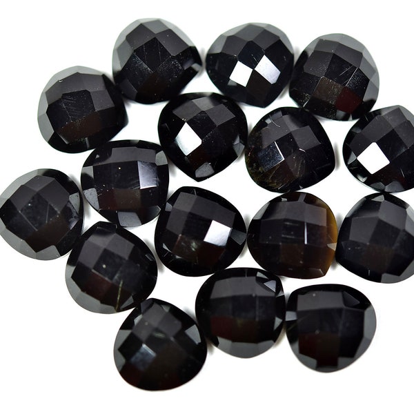 9 MM Black Onyx Heart Shape Faceted Gemstone Checker Cut Cabochon, Pack of 4 Pieces, Jewelry Supplies, Semi Precious Black Stone.