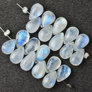 Blue Flashes Rainbow Moonstone Beads, Smooth Briolettes Pear Shape, Pack of 10 Pcs, Jewelry Making DIY Supplies, Size 9X6 - 10X6 MM.