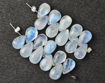 Blue Flashes Rainbow Moonstone Beads, Smooth Briolettes Pear Shape, Pack of 10 Pcs, Jewelry Making DIY Supplies, Size 9X6 - 10X6 MM.