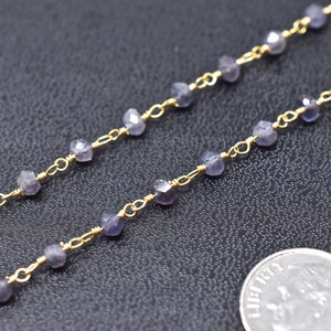 Mystic Amethyst Rosary Beads, Gold Chain, 1-10ft, Purple Chained Gemstones, Indian Semiprecious Gems, Beaded Rosaries, Jewelry Supplies