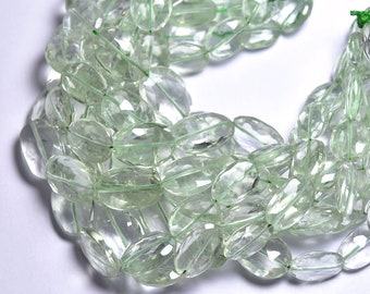 Clear Green Amethyst Faceted Briolette, Oval Beads,Natural Semi Precious Briolettes,Top Quality Gems,8.5" strand, 9x12mm -11x15mm.