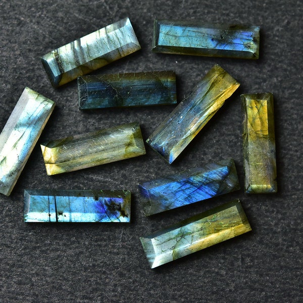 Flashy Labradorite Bar Shape, Faceted Long Rectangle Gemstone, Pack of 3 Pieces, Wire Wrapped, Jewelry Making Supplies, 17x6.5 - 21x6.5 MM.