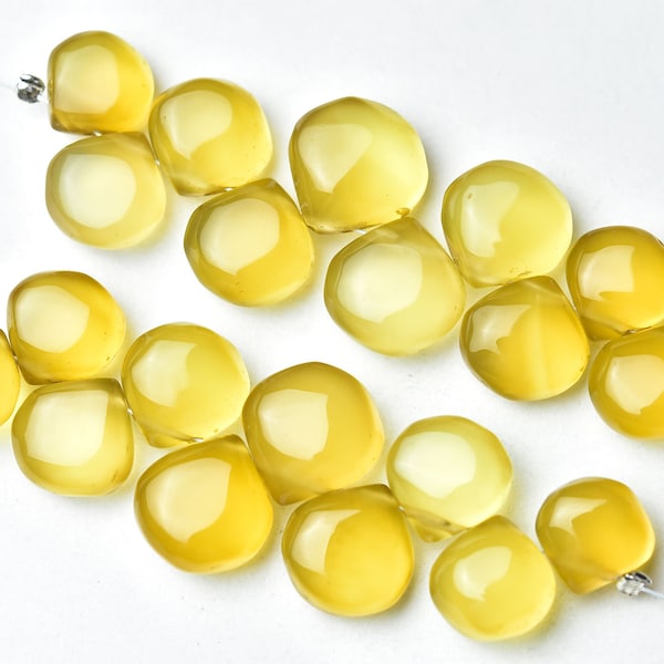 Yellow Chalcedony Beads, 10 Pieces Pack, Plain Heart Briolette Gemstone, 10-12 MM, Jewelry Making Supply, Earring Supplies, Yellow Stone.