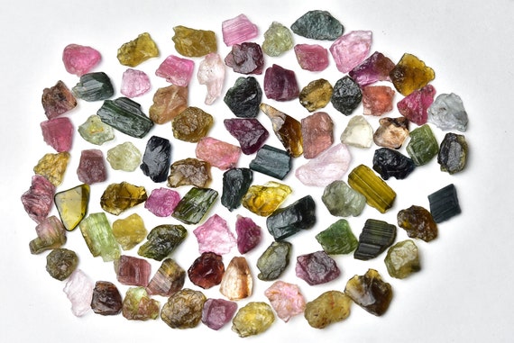 Tourmaline Rough, Raw Stone, Multi Color Stone, Uncut Tourmaline, Pack of 10 Pieces, 7 - 10 MM, Jewelry Making Supplies, Wire Wrapping Gems.