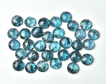 6 MM, Moss Kyanite Rosecut Round Shape, Teal Blue Kyanite, 4 Pieces Pack, Faceted Slices Flat Back, Jewelry Making Supplies, Gemstone Cabs.