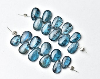 Moss Kyanite Beads, Smooth Pear Briolette Gemstone, Teal Blue Kyanite, 10 Piece Pack, 5.5X7.5 - 7X10MM, Jewelry Making Supply, Earring Stone